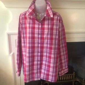 Foxcroft Fuchsia & White Plaid Long Sleeve Top 22W